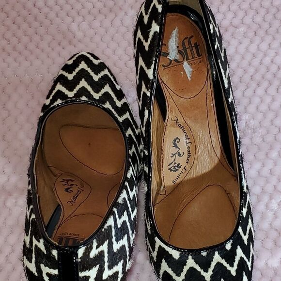 SOFT 'MOSELLE'PUMPS WAVE PRINT CALF HAIR BROWN/BEIGE WOMEN"S SHOES - Picture 12 of 15